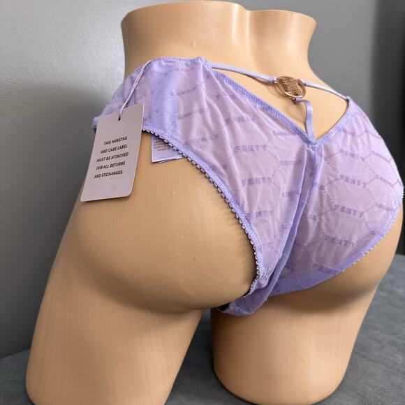 Savage X Fenty Panties Brazilian Cheeky Size Large Sheer Purple New Strappy - Picture 4 of 6